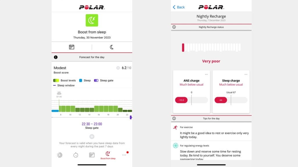 Polar Vantage V3 sleep data