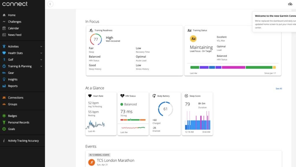 Garmin Connect web app 2024 update